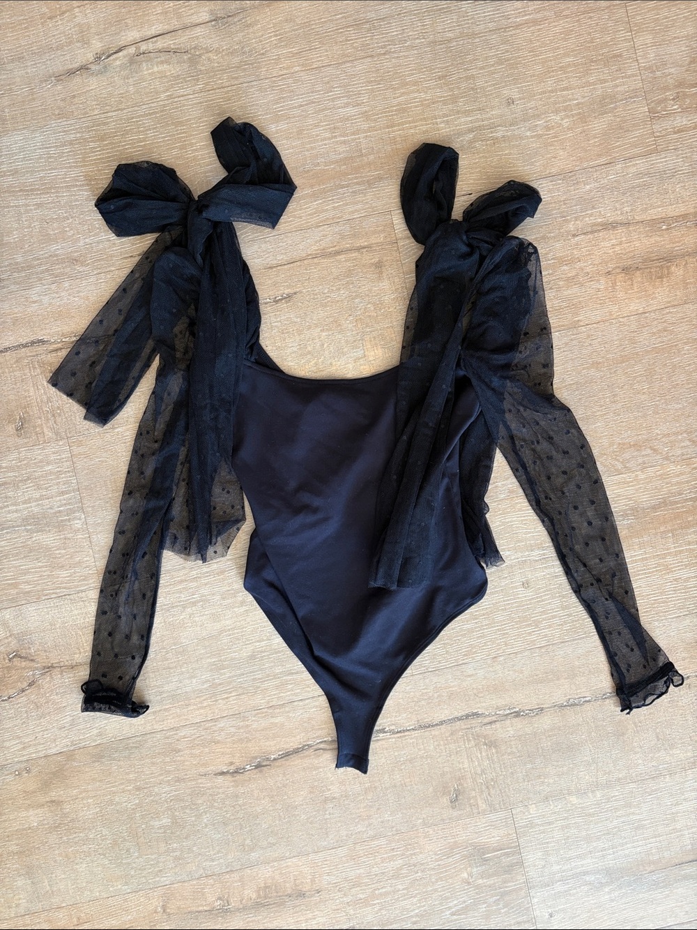 Intimately by Free People Black Sheer-Sleeve Tie-Shoulder Bodysuit - Women